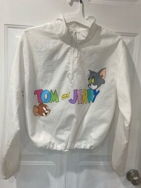Tom and Jerry White Logo Windbreaker Jacket 1/4 zip lightweight size women’s